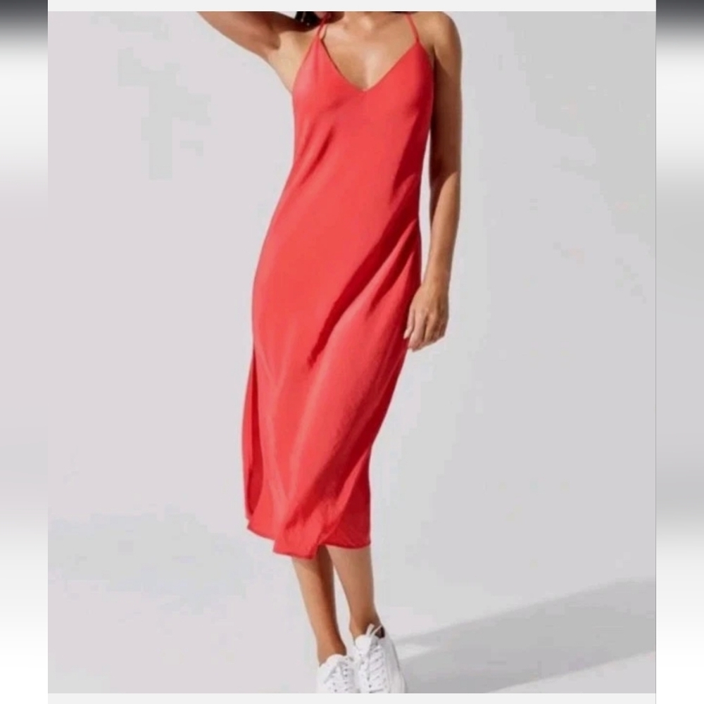 Carbon38 Red Satin Slip Dress With Slit